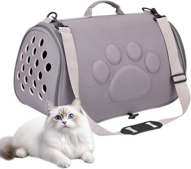 Сумка для тварин Katzen Reisetasche | Сумка-переноска для кота/собаки з регульованим плечовим ременем для подорожей, прогулянок, активного відпочинку, перельотів, кемпінгу, візитів до ветеринара, міста, покупок (сіра, L)