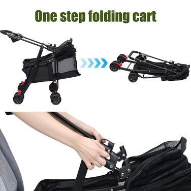 Дитяча коляска для собак та котів до 22,7 кг, складна, з тримачем для напоїв, вікно, подвійне гальмо, чорна