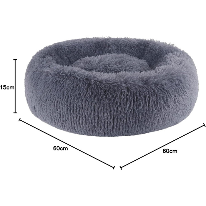 Кругле ліжко для собак та котів BVAGSS, м'яке, пухнасте, 60 см, сірий колір