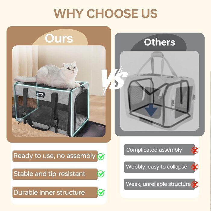 Трансформер для котів та собак на 2 тварин, сірий, 50,8 x 33 x 20 x 13 см, для подорожей та дому