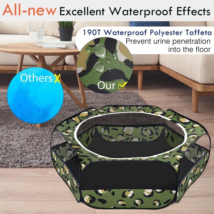 Pawaboo Freigehege для дрібних тварин: вольєр для кроликів, котів, цуценят, хом'яків, з водонепроникним дном та сіткою, Leopard