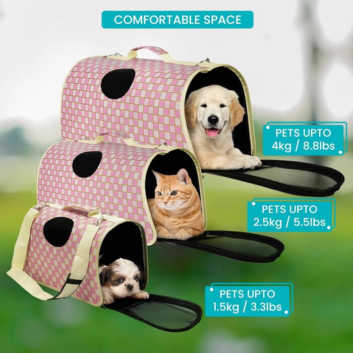 Транспортна сумка для кота та собаки Belle Vous (3 шт., рожева) - схвалена авіакомпаніями, м'яка, складна