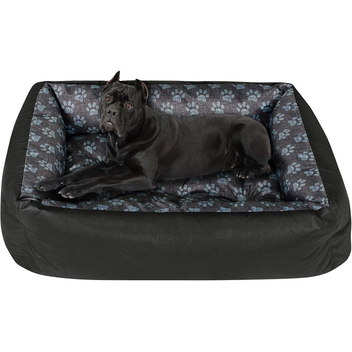 Крісло-лежанка для собак SuperKissen24: лежанка-кошик, лежанка-софа, лежанка для собак великих, середніх та маленьких порід. Лежанка для тварин, розмір L, чорний та сірий колір, з подушками з льону, 95x75 см. Можна прати.