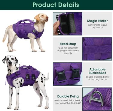 Світшот для собак Kuoser: рятувальний жилет для малих, середніх та великих собак, регульований, з Ripstop, з ручкою для рятування, висока плавучість, для цуценят, пляжний купальник (XL, фіолетовий)