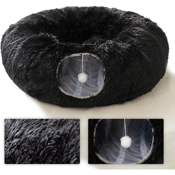 Туннель-лежанка для котів HIPIPET з плюшу, чорного кольору, для закритих приміщень, багатофункціональна іграшка для кошенят, середніх та великих котів