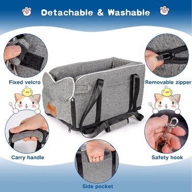 Автокрісло для собак до 5.4 кг | Універсальна консоль в авто | Знімне, миється | Безпечне автокрісло для тварин Pure Grey One Size