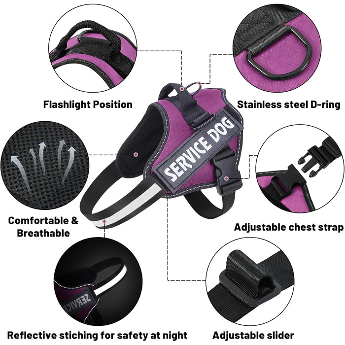 Шлейка для собак проти тяги, дихаюча, регульована, для прогулянок та тренувань, на груди, для вулиці, проста у використанні, для собак середніх, малих та великих порід (S, фіолетова)