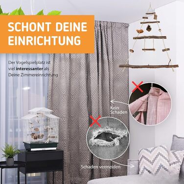 Ігровий майданчик для птахів Vogelgaleria® з натурального дерева | Гойдалка для хвилястих попугаїв | Іграшка для маленьких папуг | Іграшка для корелл | Підвісний ігровий майданчик для хвилястих попугаїв