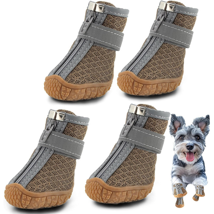 Чоботи для собак Hcpet: дихаючі, з світловідбиваючими ремінцями, для маленьких собак, непрослизькі, 4 шт., армійного кольору