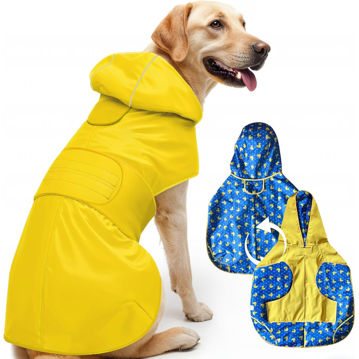 Водонепроникний дощовик для собак - двосторонній, з капюшоном та світловідбивачами (XL, жовтий)