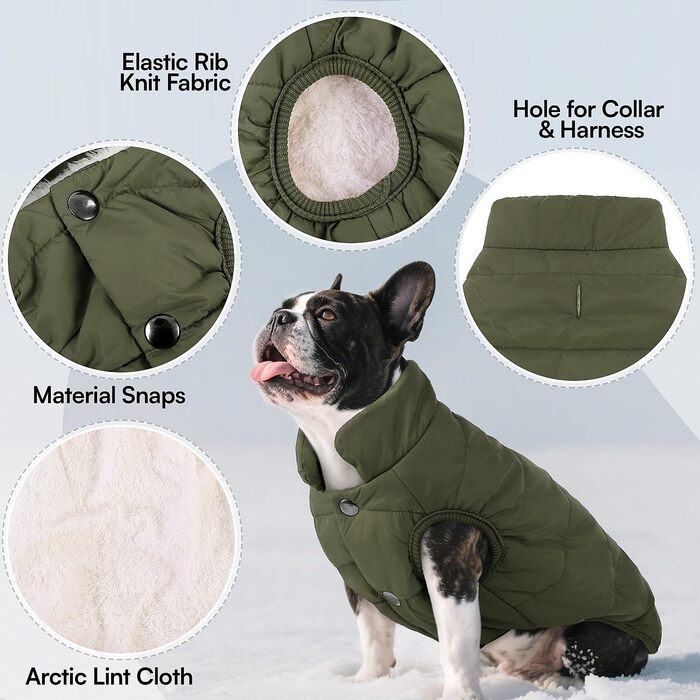 Зимовий теплий водонепроникний одяг для собак ASENKU: флісова куртка для малих порід (М, оливковий)