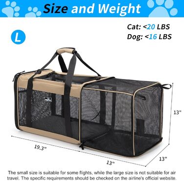 Розширювана переноска для домашніх тварин Wakytu для собак та котів, велика сумка для подорожей з 5 сітчастими вікнами (Коричнева, XXL)