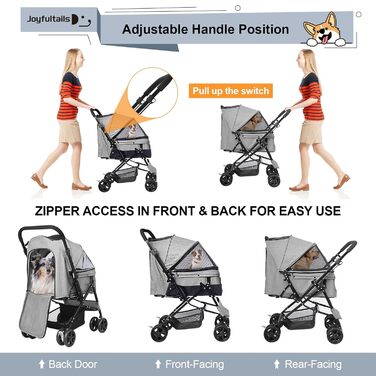 Складана візок для собак та котів до 20 кг, сірий. Візок-трансформер для домашніх тварин