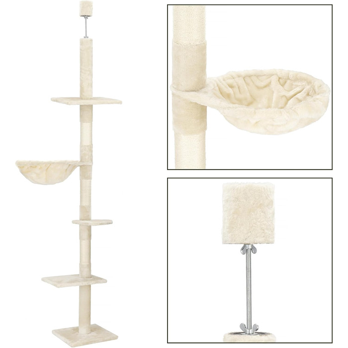 Котячий комплекс SPRINGOS з дряпалкою, лежаком та регульованою висотою 245-260 см, кремовий