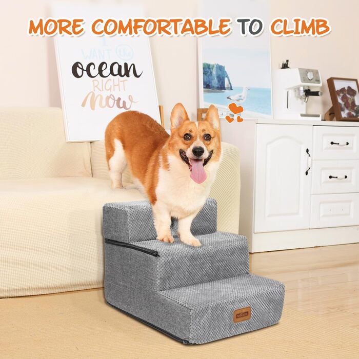 Сходинка для собак Nobleza, рампа для тварин, 3 сходинки, для собак та котів, під ліжко/софу