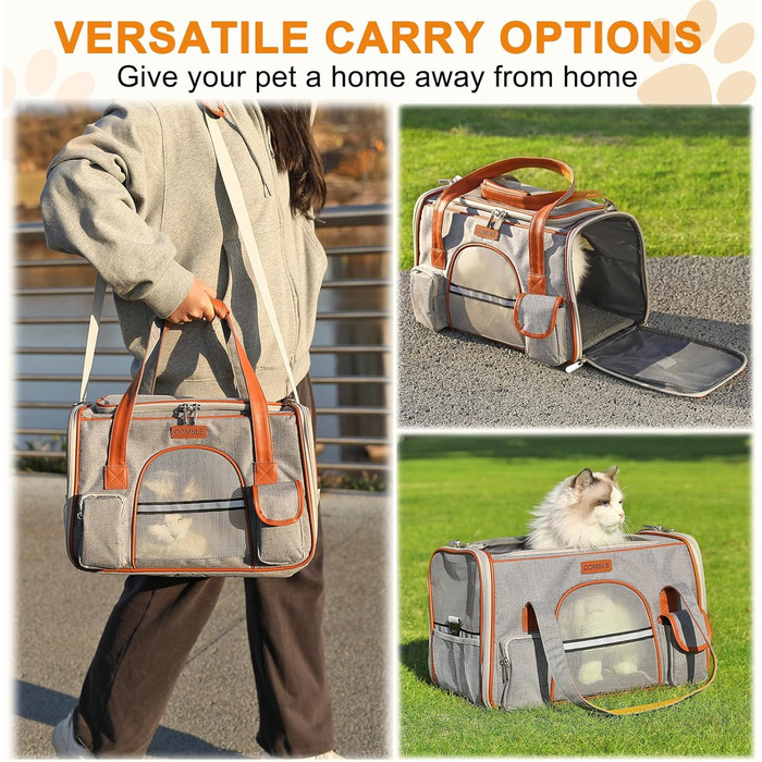 Сумка-переноска для кота/собаки COMSLE, 7 кг, 42x22x25 см, світло-сіра