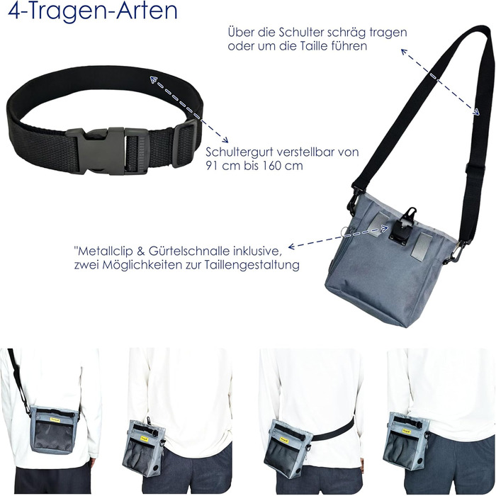 Сумка для ласощів для собак, багатофункціональна сумка для прогулянок з силіконовим кишеньком, мішок для корму для дресирування собак та дозатор ласощів, ідеальна для активного відпочинку на вулиці (Чорний 4 чашки) (6. Сірий 4 чашки)