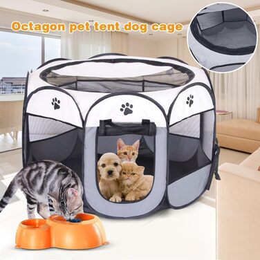 Вольєр для цуценят/маленьких тварин, 74x74x43 см. Підходить для собак, котів, кроликів та інших дрібних тварин. Для використання в приміщенні та на вулиці (Рожевий/Сірий-восьмикутний)