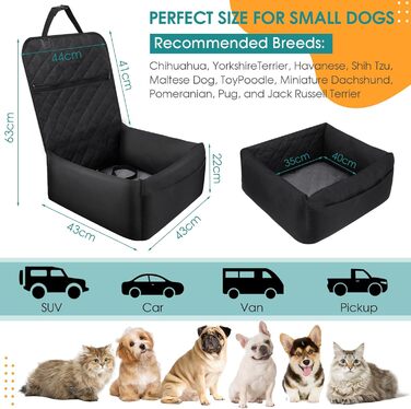 Автомобільне ліжко для собак Mozvvco 2-в-1, чорне. З безпечним ременем, вбираючою підстилкою та знімним чохлом. Для маленьких собак.