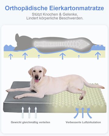 Ортопедичне ліжко для собак KSIIA, великі породи, 104x68x8 см, знімний матрац, миється, сіре