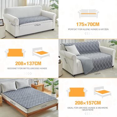 Водонепроникний килимок для собак Lekereise 157x208 см - 100% поглинання та захист від протікання, м'який, нековзний. Підходить для дивана, ліжка, авто. Легко прати. Для собак та котів (Сірий)