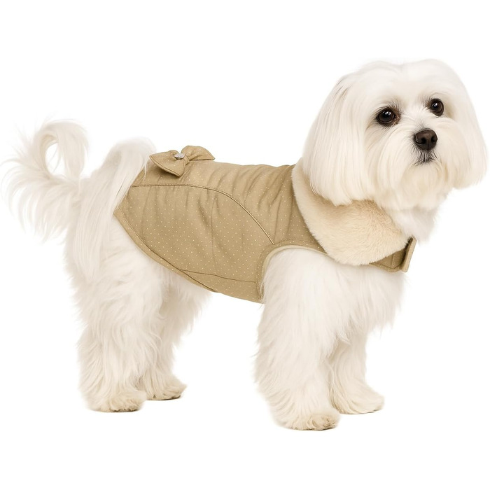 Зимовий одяг для собак – Гуззі Бежевий – A:25см – Поліестер – Можна прати при 30°C – М'яке флісове підкладка – З бантиком – Фламінго Бежевий 25см