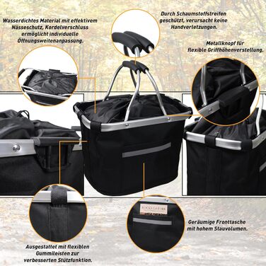 Складаний водонепроникний велосипедний кошик Lemondo – алюмінієвий кошик на кермо з подвійними ручками, 35,5 x 24,5 x 25 см, для покупок, пікніків, транспортування домашніх тварин, аксесуари для велосипеда