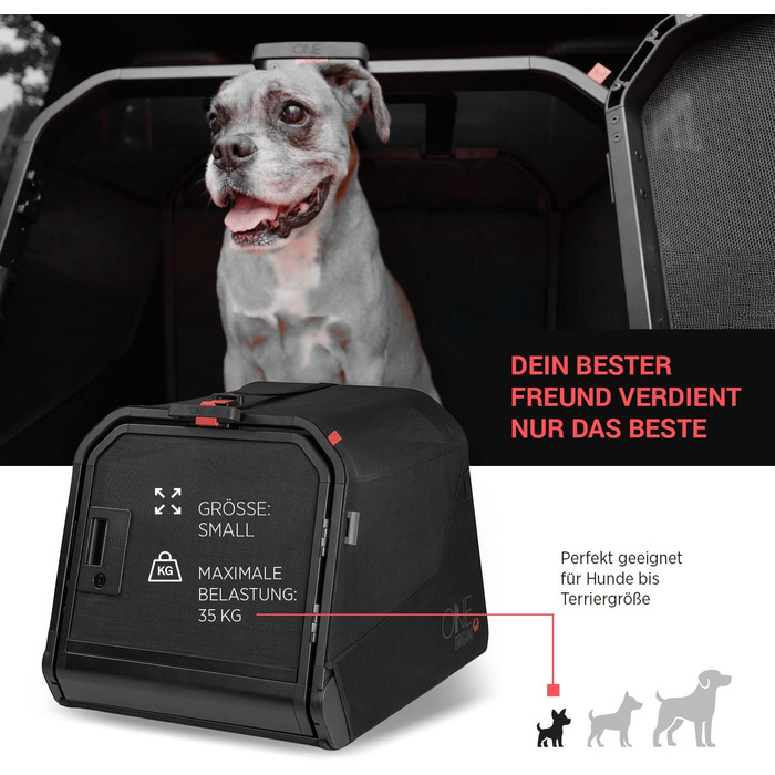 Транспортна переноска для собак 1one1 Origami Medium | Алюмінієва переноска для собак в авто | Складана переноска для собак з кнопкою та сертифікована на ударостійкість | Переноска для собак з алюмінію та текстилю (до 35 кг)