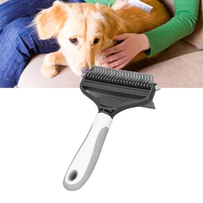 Щітка для видалення шерсті собак, 2-в-1 сталевий гребінь для розплутування, щітка для собак, великих цуценят, видаляє ковтуни (біла)