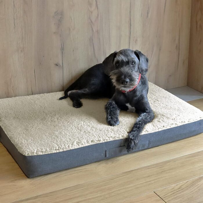 Ортопедичний килимок для собак Bobby, віскоеластична піна, знімний чохол, м'яке штучне хутро: 120x75 см, (L, Бежевий)