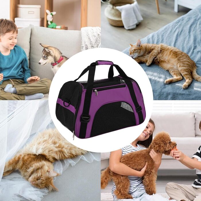 Транспортна сумка для тварин, переноска для котів, водонепроникна, легка, для подорожей, кемпінгу, прогулянок (фіолетова)