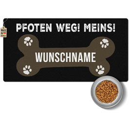 Персоналізована килимок для годування собак з іменем - Paw Away, Meins! - килимок для корму для собак, миючий, неслизький (80 x 40 см)