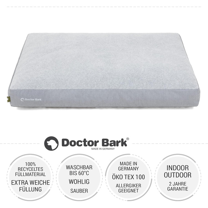 М'яке ліжко для собак середнього розміру GreenLabel - зручне, миється, 88x60 см, світло-сірий колір