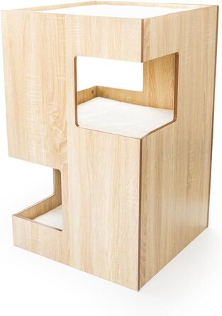 Преміум будиночок для кота з дерева, замок-вежа з лежаками, 50 x 50 x 80 см, темно-сірий (бежевий)