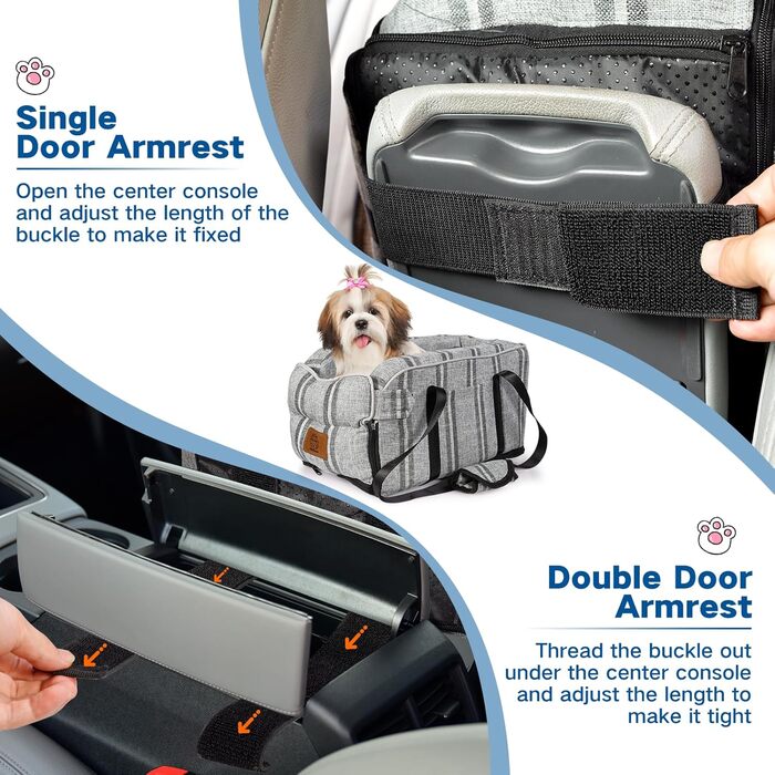 Автокрісло для собак до 5.4 кг | Універсальна консоль для авто | Знімне, миється | Безпечне автокрісло для тварин (Смугастий сірий, Один розмір)