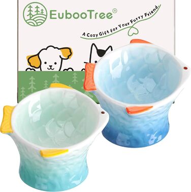 Підвищені годівниці для котів, 2 шт., кераміка, блакитний/зелений, зручні для вусів