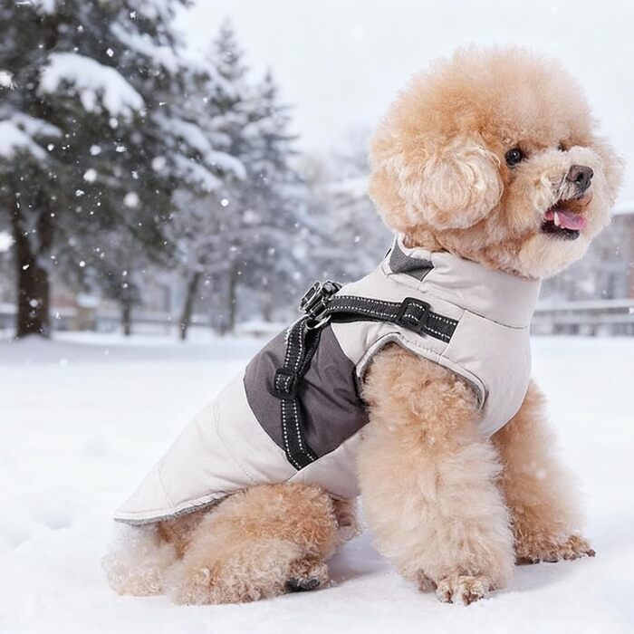 Тепла зимова куртка для собак маленьких та середніх порід, вітронепроникна, з шлейкою, для активного відпочинку та катання на лижах, для собак, цуценят, на вулицю, тепла жилетка, костюм (білий, 2XL)