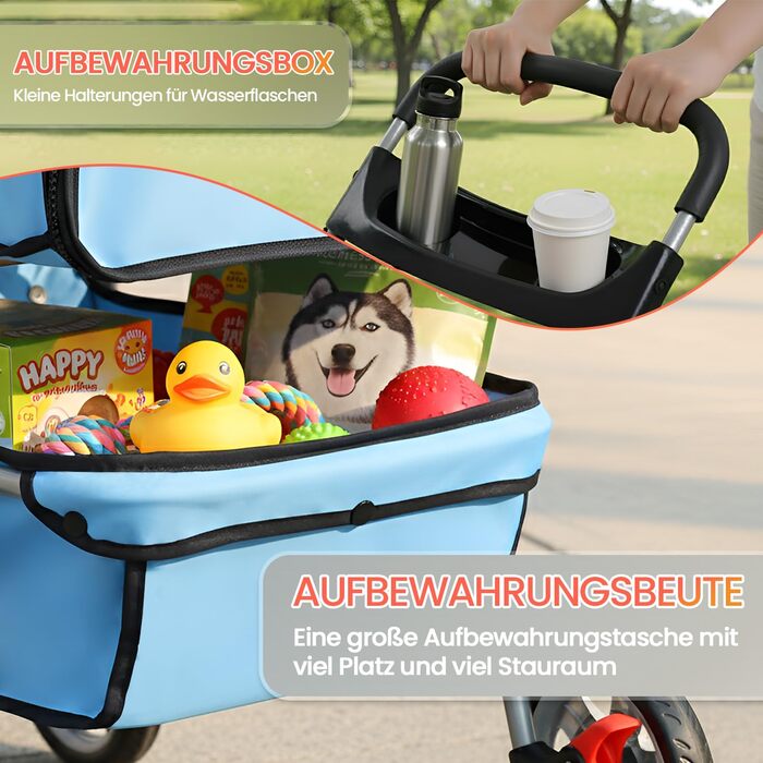 Візок для собак та котів, складний, блакитний, до 15 кг, з кошиком та килимком