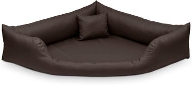 Ліжко для собак Juelle з штучної шкіри, кутовий дизайн, для середніх та великих собак, м'яке ліжко-софа Gabi M-XXL (100x100 см, темно-коричневий) L - 100x100x22 см, коричневий