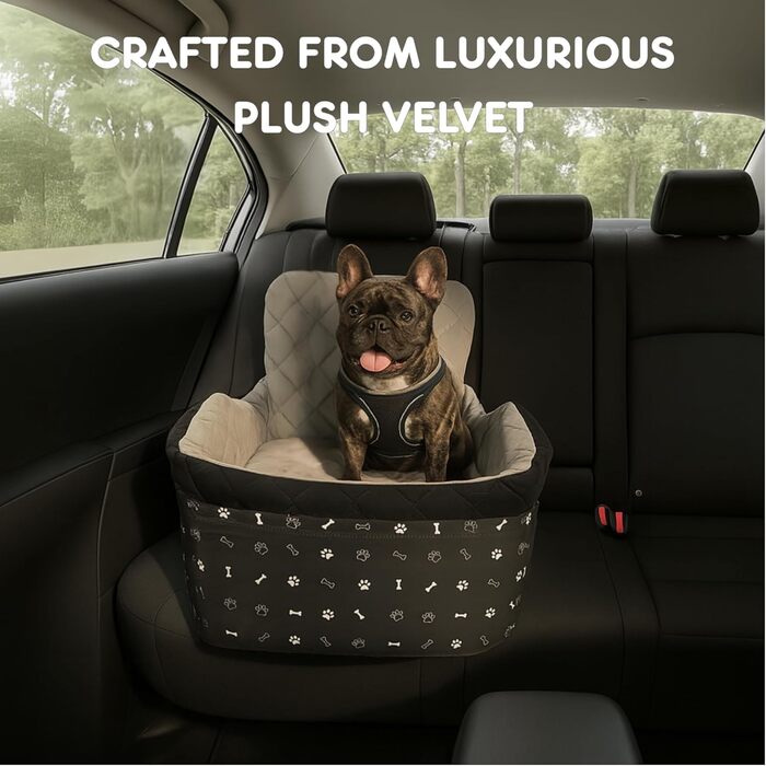 Автокрісло для собак, Memory Foam, з товстим подушками, для собак середніх розмірів до 15,9 кг, 3 кишені на блискавці, 2 ремені безпеки, шлейка в комплекті, чорний колір, розмір S