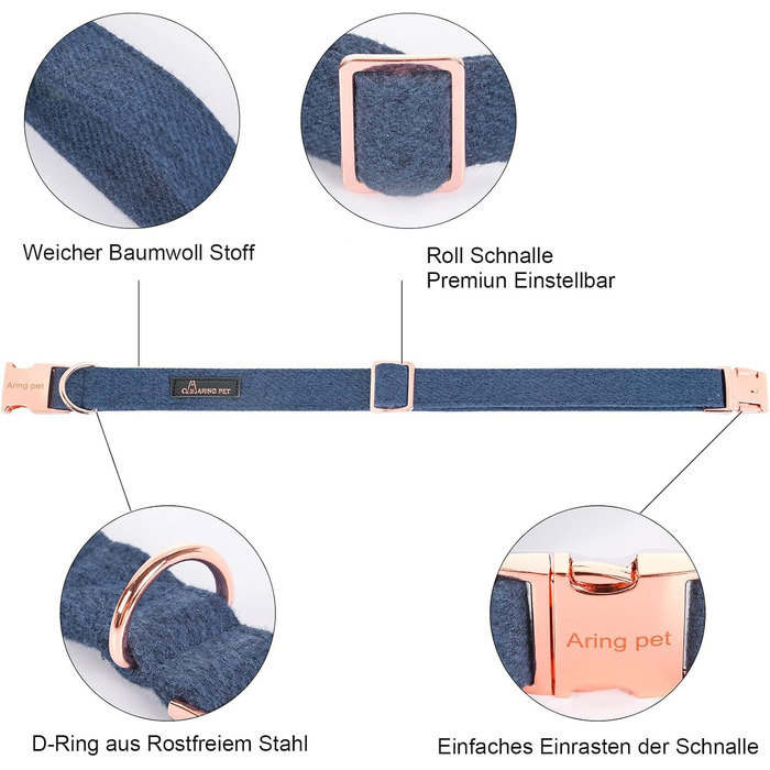 Нашийник для собак Aring Pet на Різдво, бавовняний нашийник з бантом, милий нашийник для собак, подарунок з металевою пряжкою, для великих собак (XS, темно-синій)