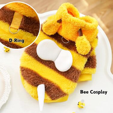 Теплий зимовий одяг для собак: светр з капюшоном, костюм, теплий фліс з кільцем D, розмір L, жовта бджола