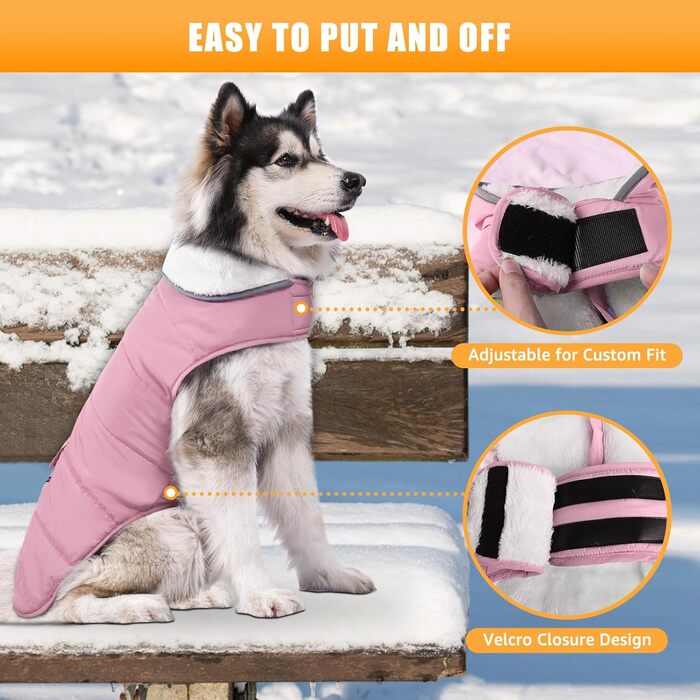 iBuddy Зимовий теплий куртка для собак з флісовою жилеткою, водонепроникний, вітронепроникний, світловідбиваючий, регульований, для великих собак (Рожевий, XXX-Large)