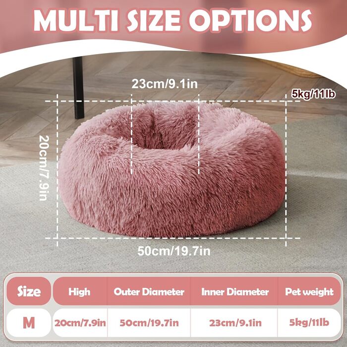 М'яке ліжко для собак та котів, корзина для собак, миється, подушка для собак 70 см, кругла корзинка для собак з плюшу, ліжко для собак та котів, для маленьких, середніх та великих собак, (Д 50 x Ш 50 x В 20 см, Рожевий)