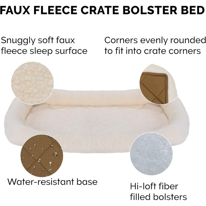 FurHaven Лежанка для собак великих та середніх порід, Sherpa-Fleece, розмір L, 91 x 58 x 7 см, кремовий колір