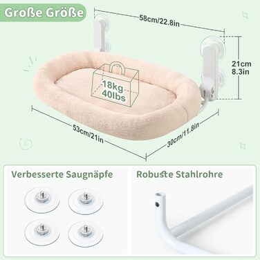 Кішка ліжко на вікно GUUSII - Зручна ліжко-гамак для котів на віконну раму з 4 присосками, білий колір