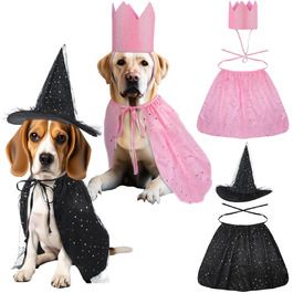 Костюм відьми на Хелловін для котів та собак, комплект з 4 частин: шапка, накидка, корона та аксесуари