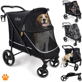 Buggy для собак MY DUQUE CHAMP XL – великий, для великих собак, чорний, з дощем, місцем для напоїв та вантажним відсіком (50кг)