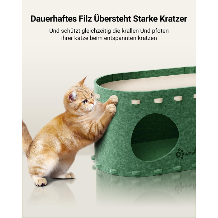 Кігтеточка-будиночок для котів DownyPaws з фетру, 2-ярусна, 50x33x50 см, зелена