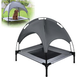 Підвищене ліжко для собак з балдахіном, 76x61x76 см, з металевим каркасом, тканинне, дихаюче, для собак та котів, для дому та вулиці